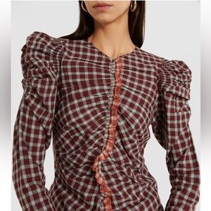 Ulla Johnson Blair Top | Checkered Puff Sleeve top with Zipper Back Detail